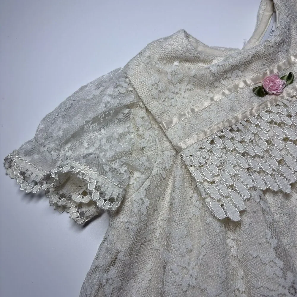 Vintage Christening Gown Dress Ivory Lace Baptism Wedding Formal Church